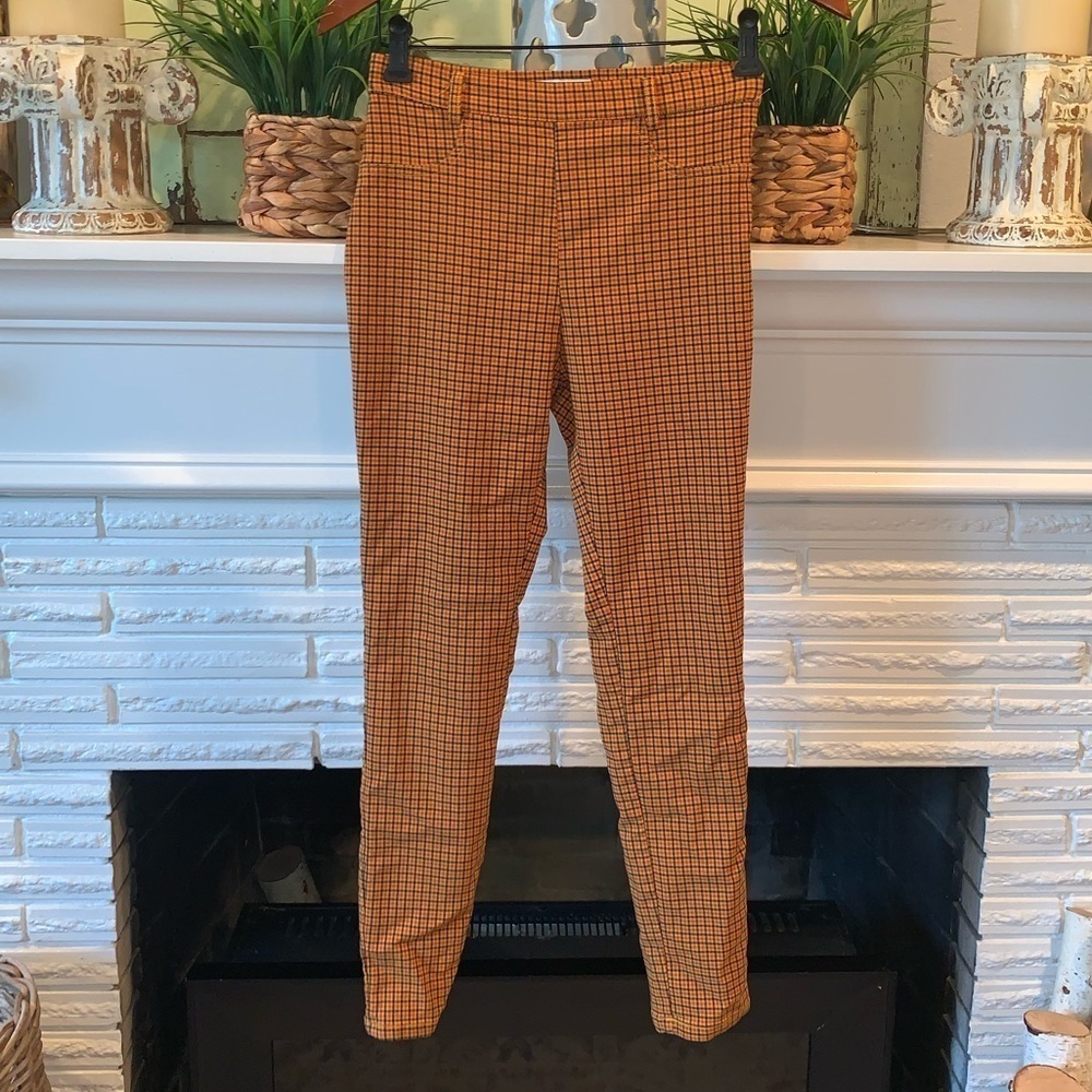 Urban Outfitters Orange Micro Plaid Stretch Side Zip Skinny Pants Size 2